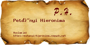 Petényi Hieronima névjegykártya